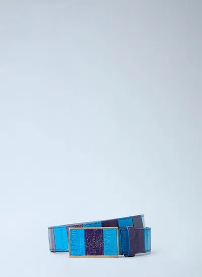 Dries Van Noten Striped Leather Belt In Blue