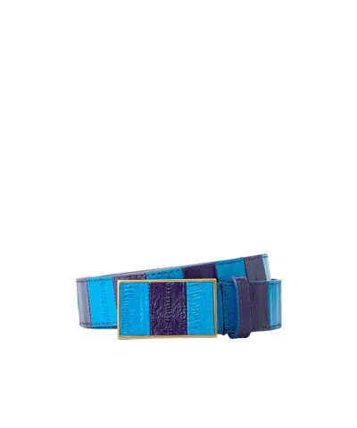 Dries Van Noten Striped Leather Belt In Blue