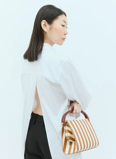 Dries Van Noten Striped Leather Handbag In Brown