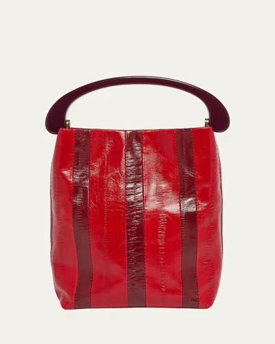 Dries Van Noten Striped Leather Top-handle Bag In Red