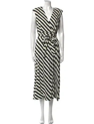 Pre-owned Dries Van Noten Striped Long Dress In Black
