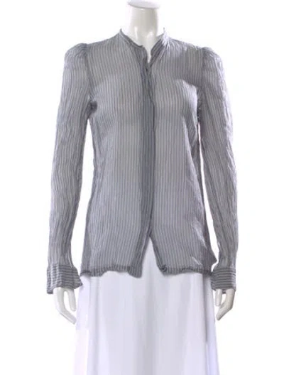 Pre-owned Dries Van Noten Striped Long Sleeve Blouse In Blue