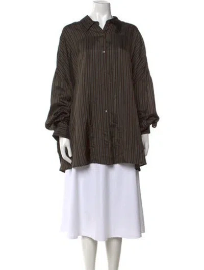 Pre-owned Dries Van Noten Striped Long Sleeve Blouse In Green