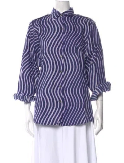 Pre-owned Dries Van Noten Striped Long Sleeve Blouse In Purple