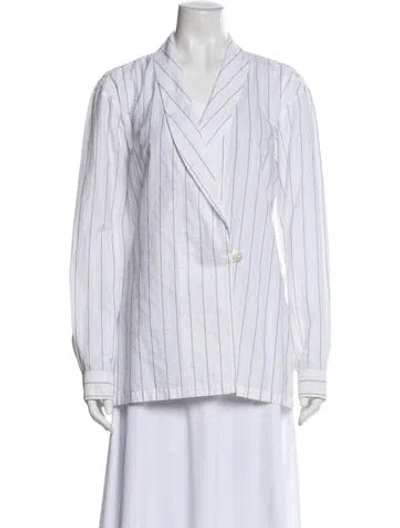 Pre-owned Dries Van Noten Striped Long Sleeve Blouse In White