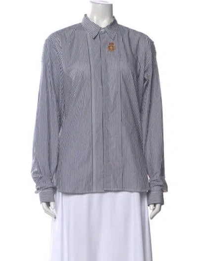 Pre-owned Dries Van Noten Striped Long Sleeve Button-up Top In Black