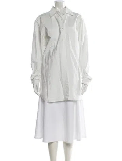Pre-owned Dries Van Noten Striped Long Sleeve Button-up Top In White