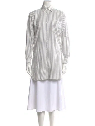 Pre-owned Dries Van Noten Striped Long Sleeve Button-up Top In White