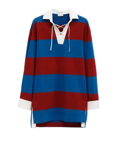 Dries Van Noten Striped Loose Polo Shirt In Blue