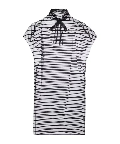 Dries Van Noten Striped Mesh Lace-up Top In Gray