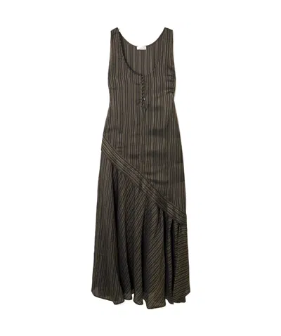 Dries Van Noten Striped Satin Midi Dress In Brown