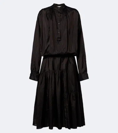 Dries Van Noten Striped Midi Dress In Black