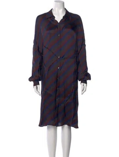 Pre-owned Dries Van Noten Striped Midi Length Dress In Blue