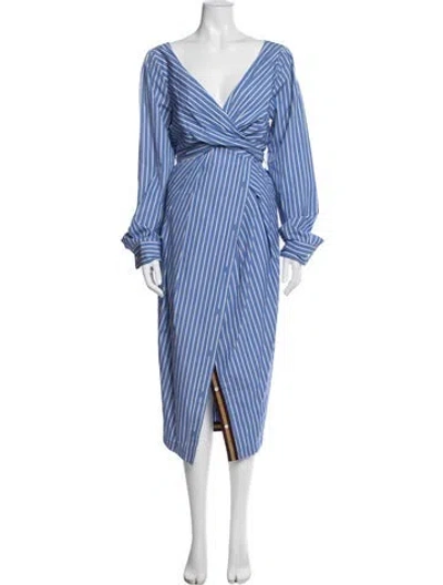 Pre-owned Dries Van Noten Striped Midi Length Dress In Blue