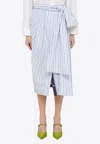 Dries Van Noten Striped Cotton Midi Skirt Waist Wrap In Blue