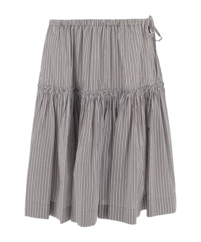 Dries Van Noten Striped Midi Skirt In Gray