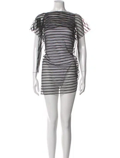 Pre-owned Dries Van Noten Striped Mini Dress In Black