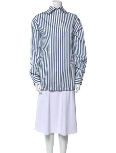 Pre-owned Dries Van Noten Striped Mock Neck Tunic In White