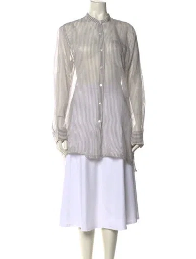 Pre-owned Dries Van Noten Striped Mock Neck Tunic In White