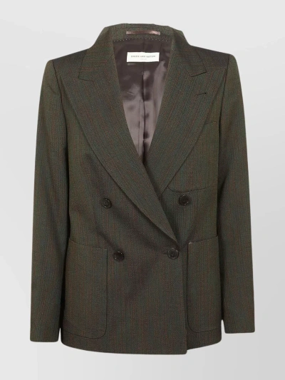 Dries Van Noten Striped Notch Lapel Jacket With Rear Vent In Green