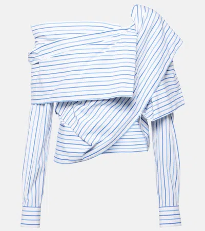 Dries Van Noten Striped Off-shoulder Cotton Poplin Shirt In Multicoloured
