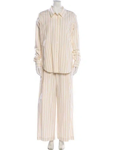 Pre-owned Dries Van Noten Striped Pantsuit W/ Tags In White/yellow