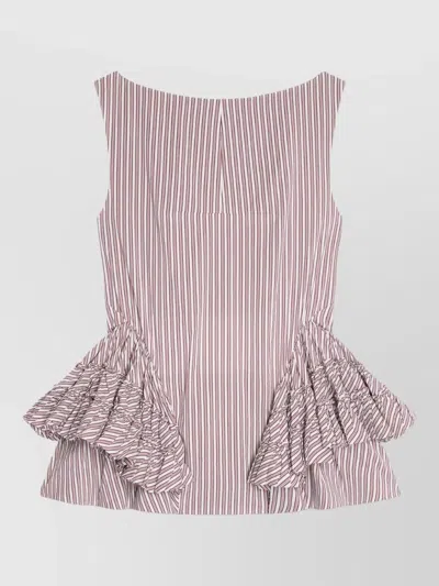 Dries Van Noten Striped Peplum Top Boat Neck Sleeveless In Brown