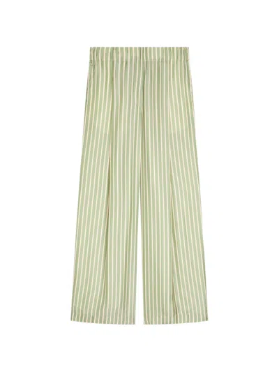 Dries Van Noten Striped Pleated Trousers In Green