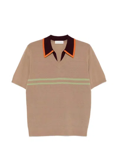 Dries Van Noten Striped Polo In Brown