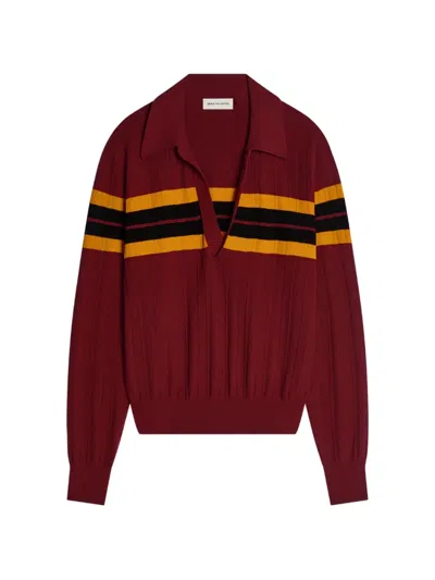 Dries Van Noten Maona Knitted Polo Sweater In Burgundy