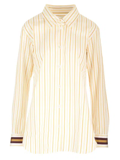 Dries Van Noten Striped Compact Poplin Shirt In Yellow