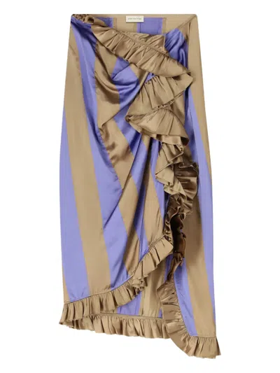 Dries Van Noten Striped Ruffled Midi Skirt In Multi