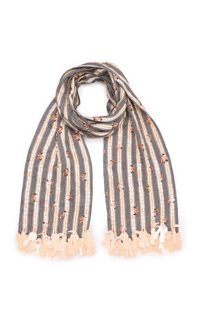 Dries Van Noten Striped Sequin Scarf In Brown