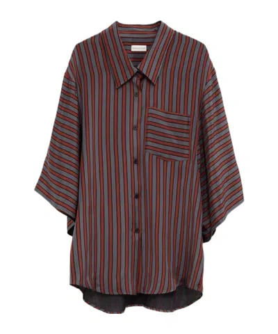Dries Van Noten Striped Shirt In Brown
