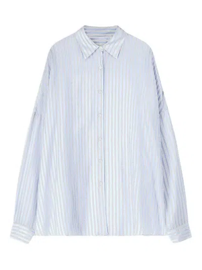 Dries Van Noten Casia Oversized Cocoon Striped Cupro Shirt In Metallic