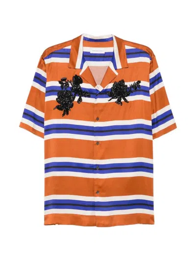 Dries Van Noten Striped Shirt Decorated With Beads In Brown