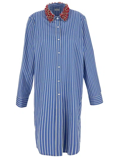 Dries Van Noten Striped Shirt Dress In Blue