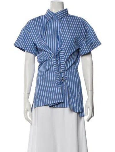 Pre-owned Dries Van Noten Striped Short Sleeve Blouse In Blue