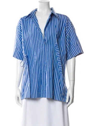 Pre-owned Dries Van Noten Striped Short Sleeve Blouse In Blue