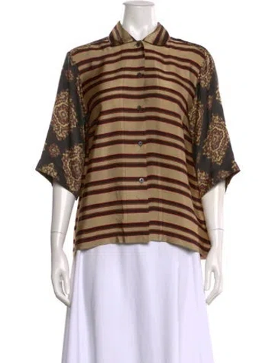 Pre-owned Dries Van Noten Striped Short Sleeve Blouse In Neutral