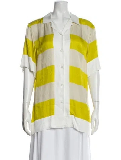 Pre-owned Dries Van Noten Striped Short Sleeve Blouse In Yellow
