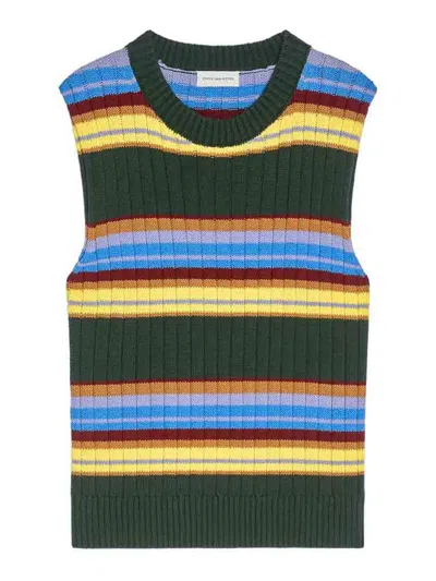 Dries Van Noten Striped Sleeveless Sweater In Green