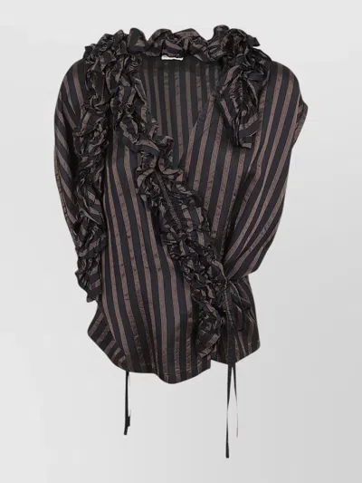 Dries Van Noten Striped Sleeveless V Neck Wrap Top In Transparent