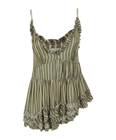 Dries Van Noten Cemil Striped Ruffled Satin Camisole In Green