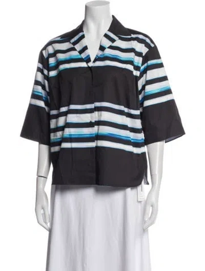 Pre-owned Dries Van Noten Striped Three-quarter Sleeve Button-up Top In Black