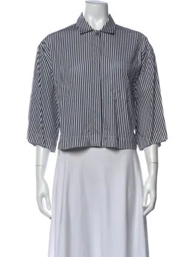 Pre-owned Dries Van Noten Striped Three-quarter Sleeve Button-up Top In Black