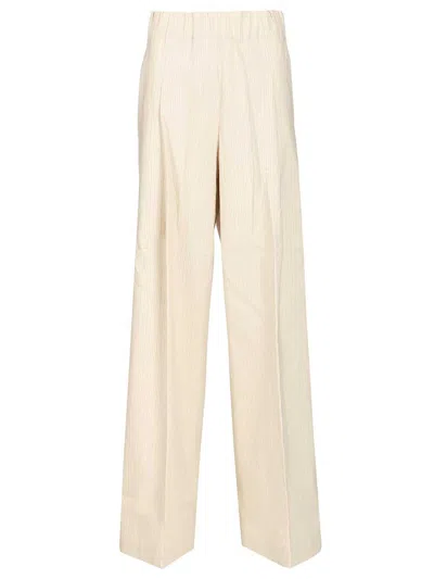 Dries Van Noten Striped Trousers White In Brown