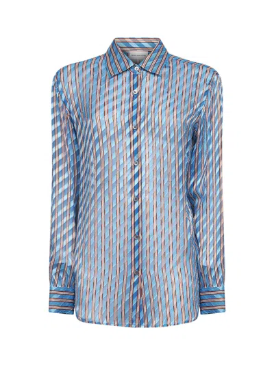Dries Van Noten Striped Viscose And Silk Devore Shirt In Blue