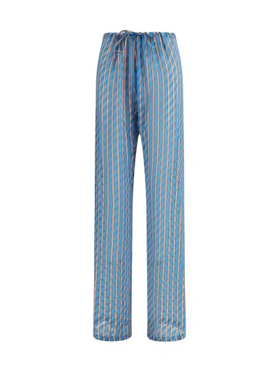 Dries Van Noten Striped Viscose Trousers In Blue