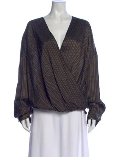 Pre-owned Dries Van Noten Striped V-neck Blouse In Blue